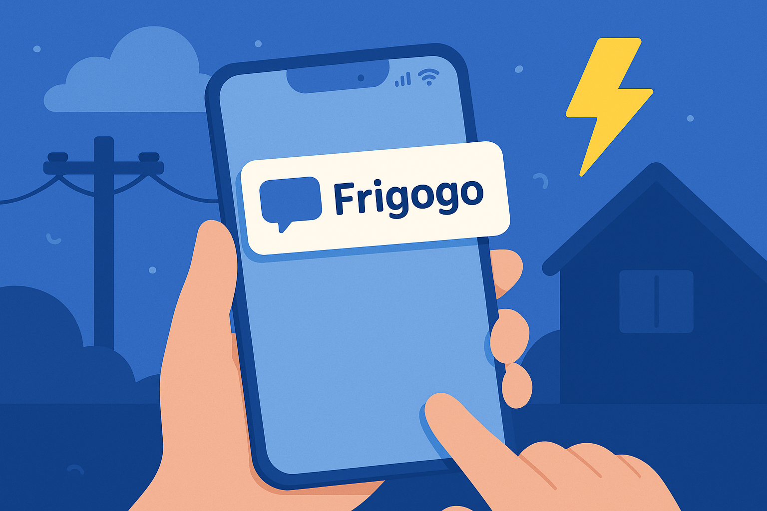 Téléphone affichant une notification Frigogo pendant une panne de courant